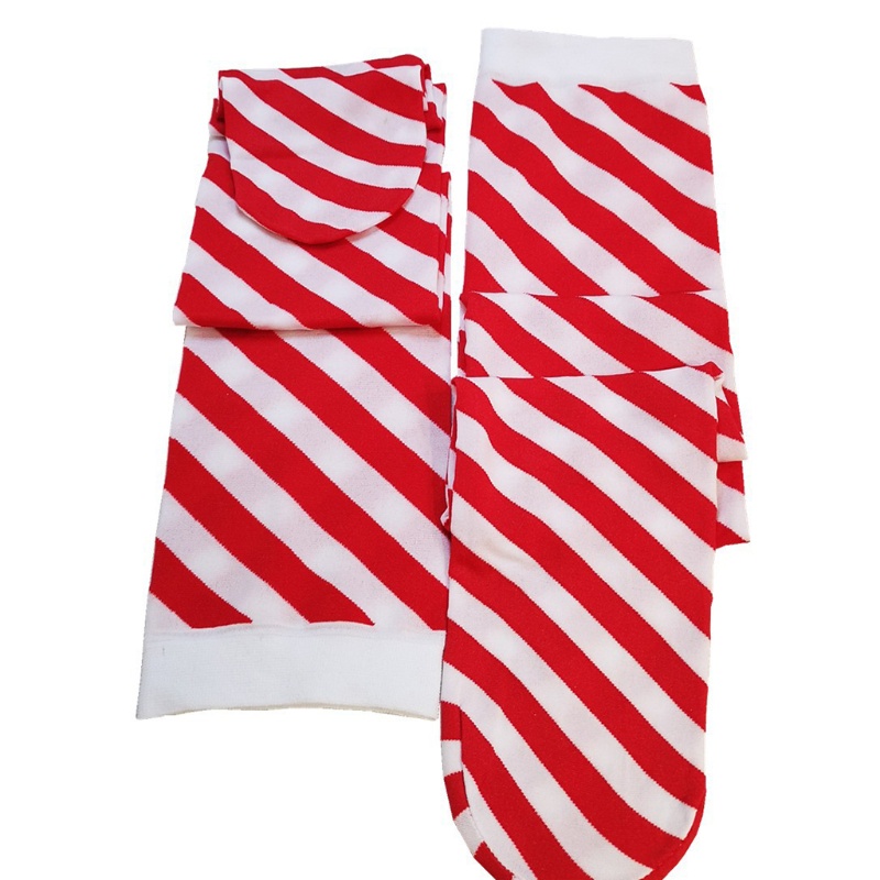 Xixi Tất Dài Qua Gối Họa Tiết Kẹo Bạc Hà Sọc Trắng Đỏ Cho Nữ Hóa Trang Giáng Sinh Tig