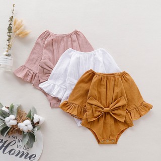 Jumpsuit tay loe phối nơ cho bé gái
