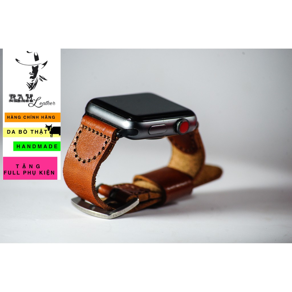 Dây đồng hồ RAM Leather vintage simple vachetta da bò Italia Vegtan nâu đỏ