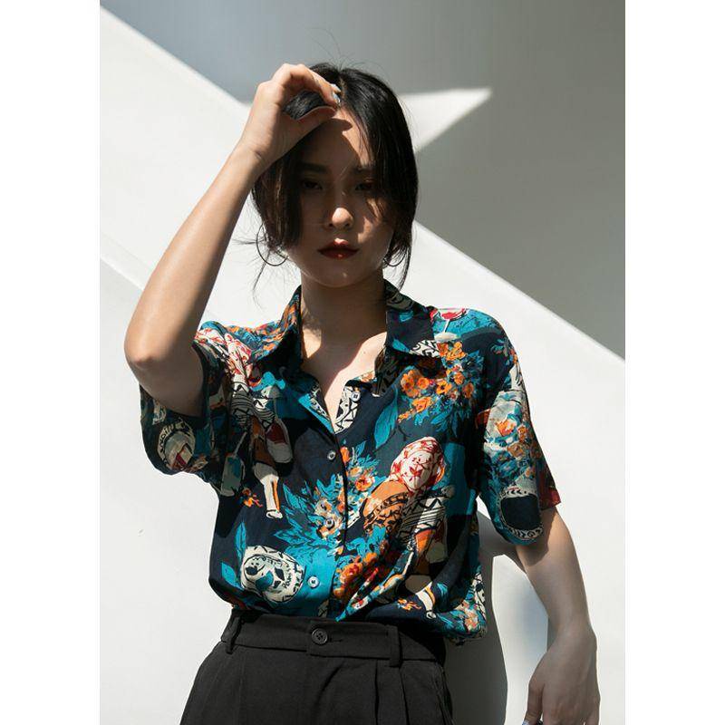 Áo Sơ Mi Ngắn Tay Họa Tiết Tranh Sơn Dầu Phong Cách Retro Thời Trang Mùa Hè Cho Nữ