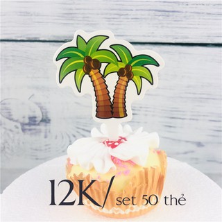 Set 50 thẻ cây dừa giấy trang trí bánh kem