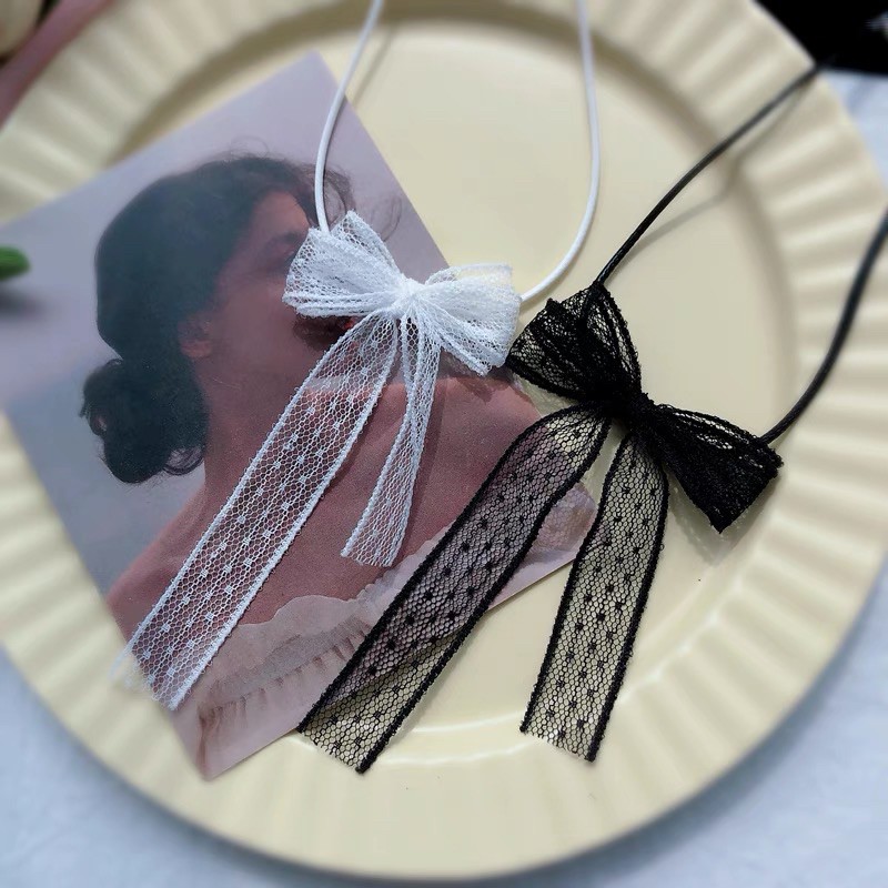 (Có vòng bigsize) Choker nơ ren điểm bi nơ 2 tầng mã SJ-6