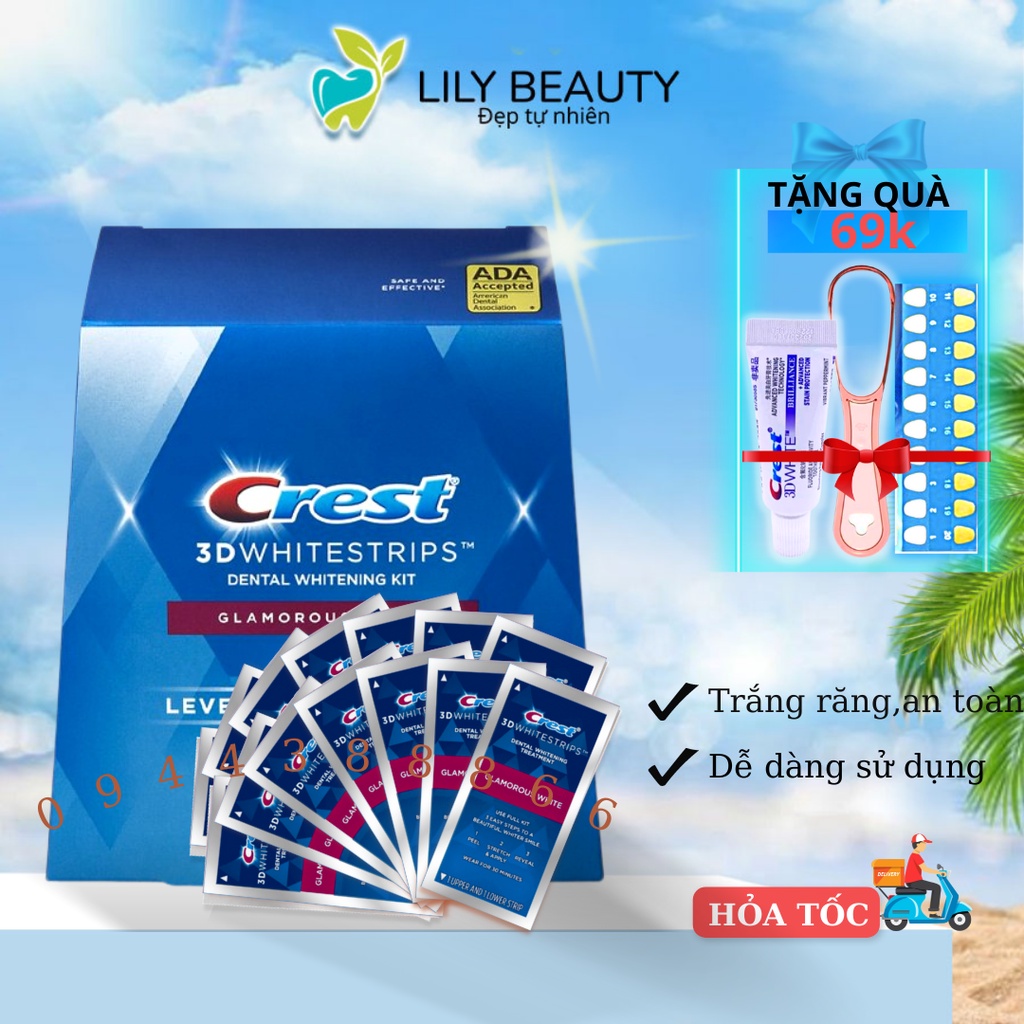 Miếng dán trắng răng Crest 3D White Glamorous - Dán trắng răng cho răng nhạy cảm