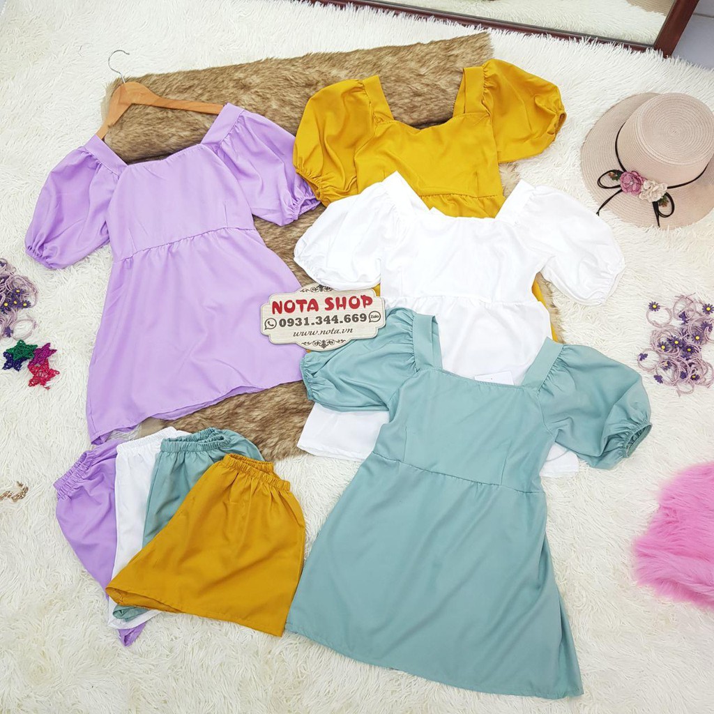 [Freeship extra] Set bộ đùi phối áo babydoll cổ vuông tươi trẻ , SET ĐÙI CỔ VUÔNG | BigBuy360 - bigbuy360.vn