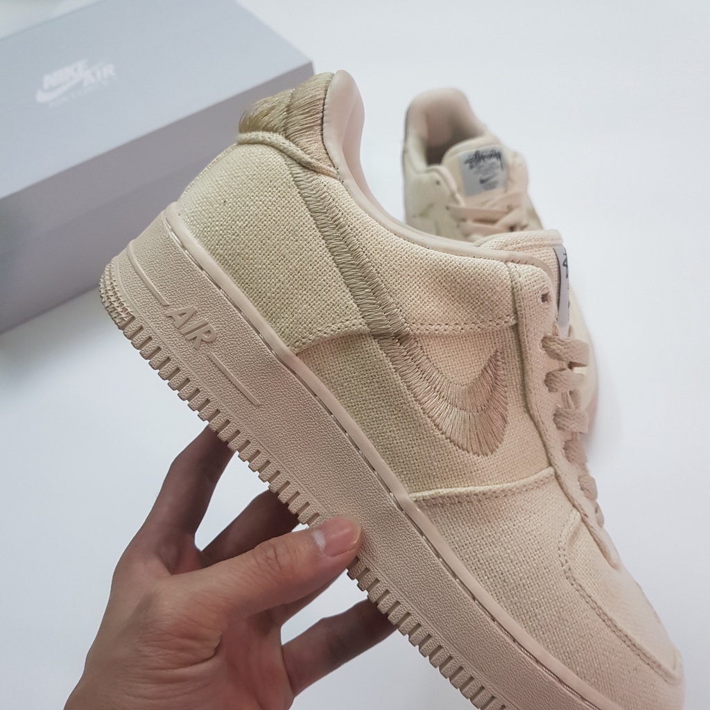 Giày Af1 Stussy Fossil Kem Sữa Cao Cấp Fullbox, Giày thể thao af1 cổ thấp màu kem sữa chất liệu phải không gãy mũi