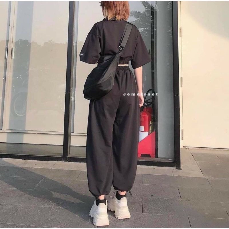 Rẻ vô địch Set bộ croptop quần bo chun mix áo croptop cọc tay có cổ