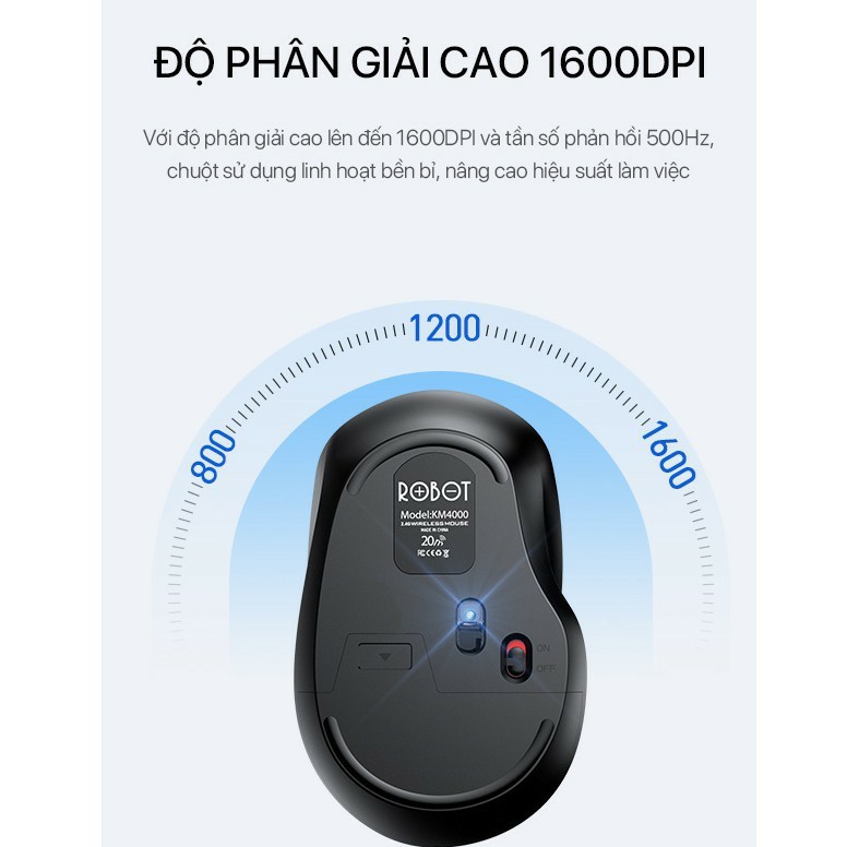 Bộ Bàn Phím Và Chuột Tĩnh Âm Không Dây ROBOT KM4000 2.4GHz Độ Phân Giải 1600DPI - BẢO HÀNH 12 THÁNG