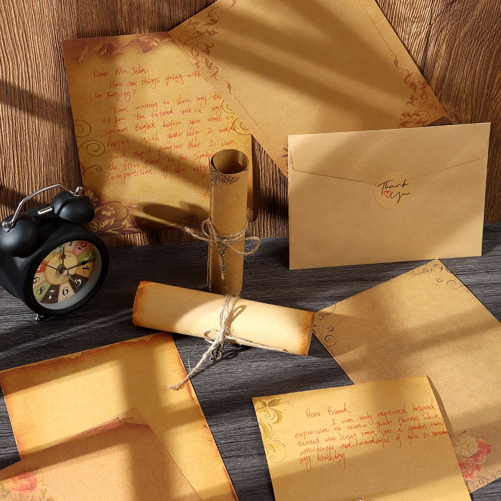Lanfy Bộ Bìa Thư Phong Cách Vintage Bằng Giấy Kraft In Chữ Viết Tay Dùng Làm Thiệp Valentine/Sinh Nhật