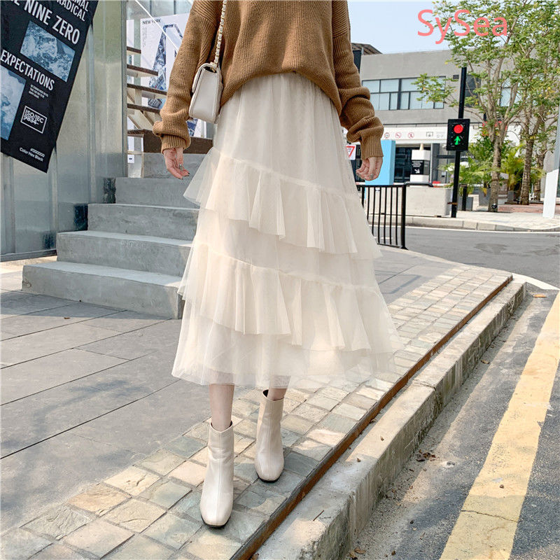 Chân Váy Lưới Dáng Dài Phối Bèo Thời Trang Mùa Hè Cho Nữ