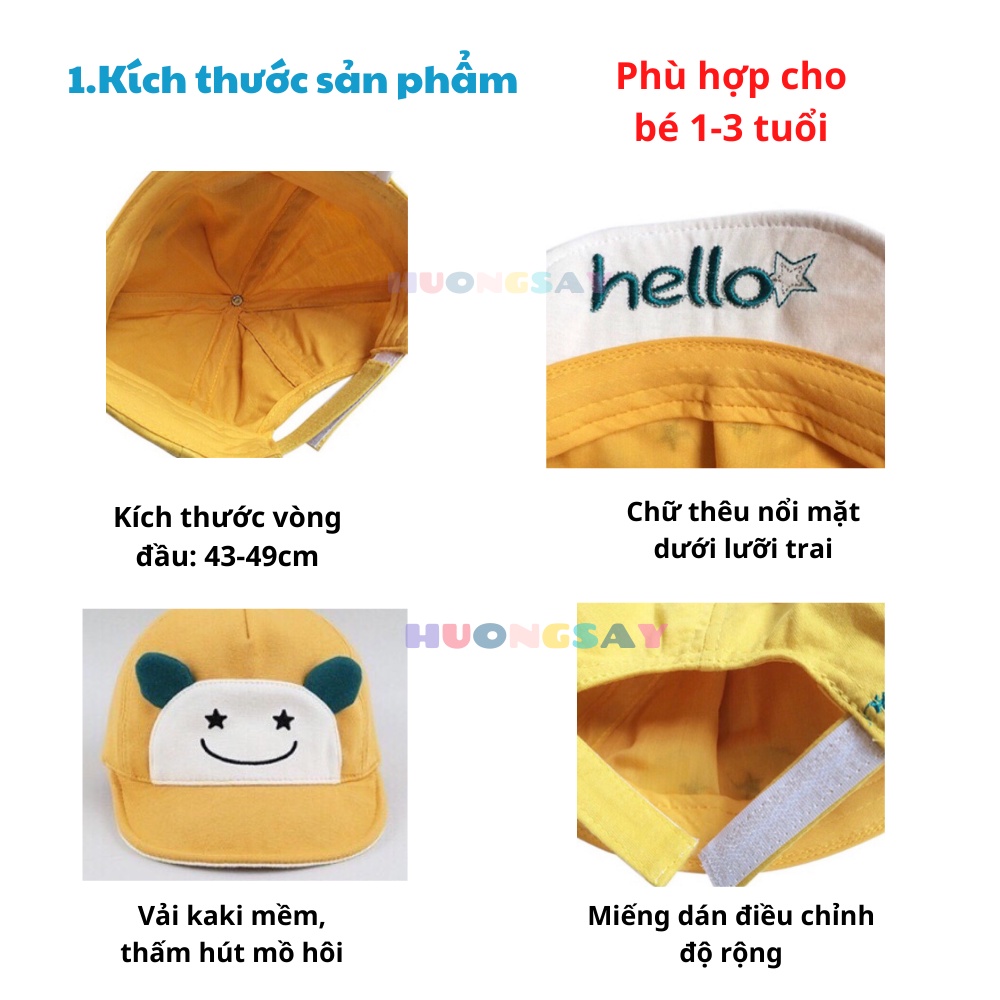 Mũ cho bé thêu chữ HELLO