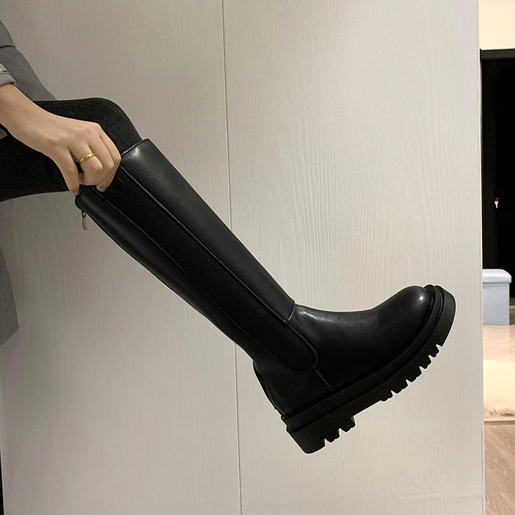 Giày boot cổ cao mũi tròn phối khóa kéo cá tính thời trang dễ phối đồ | BigBuy360 - bigbuy360.vn