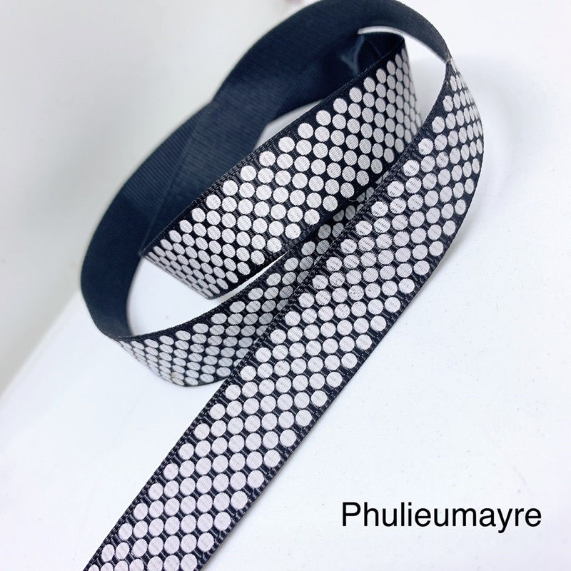 5m ruy băng gân 17mm đen trắng