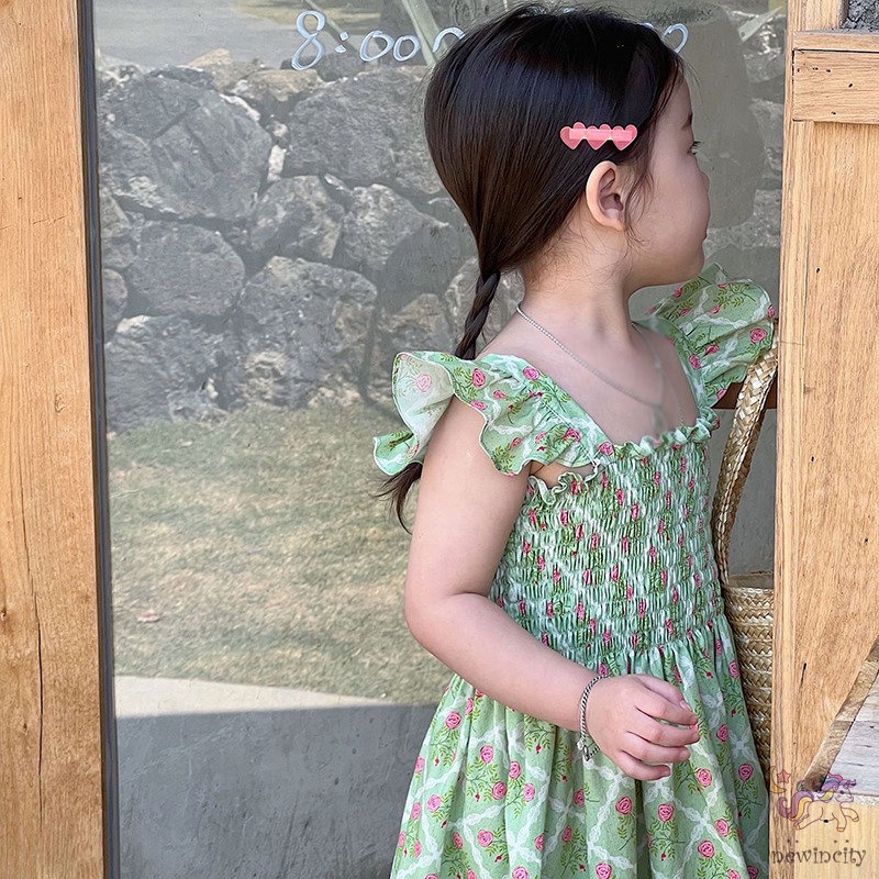 Đầm Công Chúa Tay Cánh Tiên In Hoa Đáng Yêu Thời Trang Mùa Hè Hàn Quốc Dành Cho Bé Gái