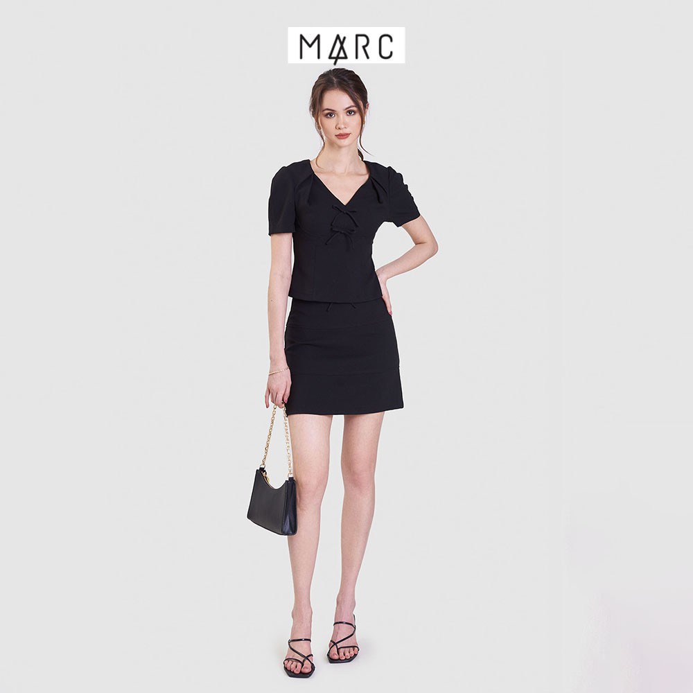 Áo kiểu nữ MARC FASHION cổ tim tay ngắn nhấn 2 nơ