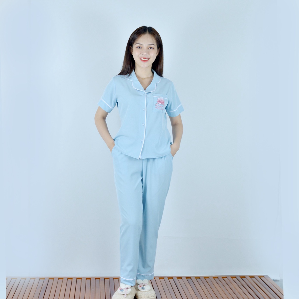 Bộ đồ bộ Pijama màu XANH NGỌC  tay ngắn quần dài vải cao cấp -  co giãn nhẹ - Thoải Mái Nhẹ Nhàng