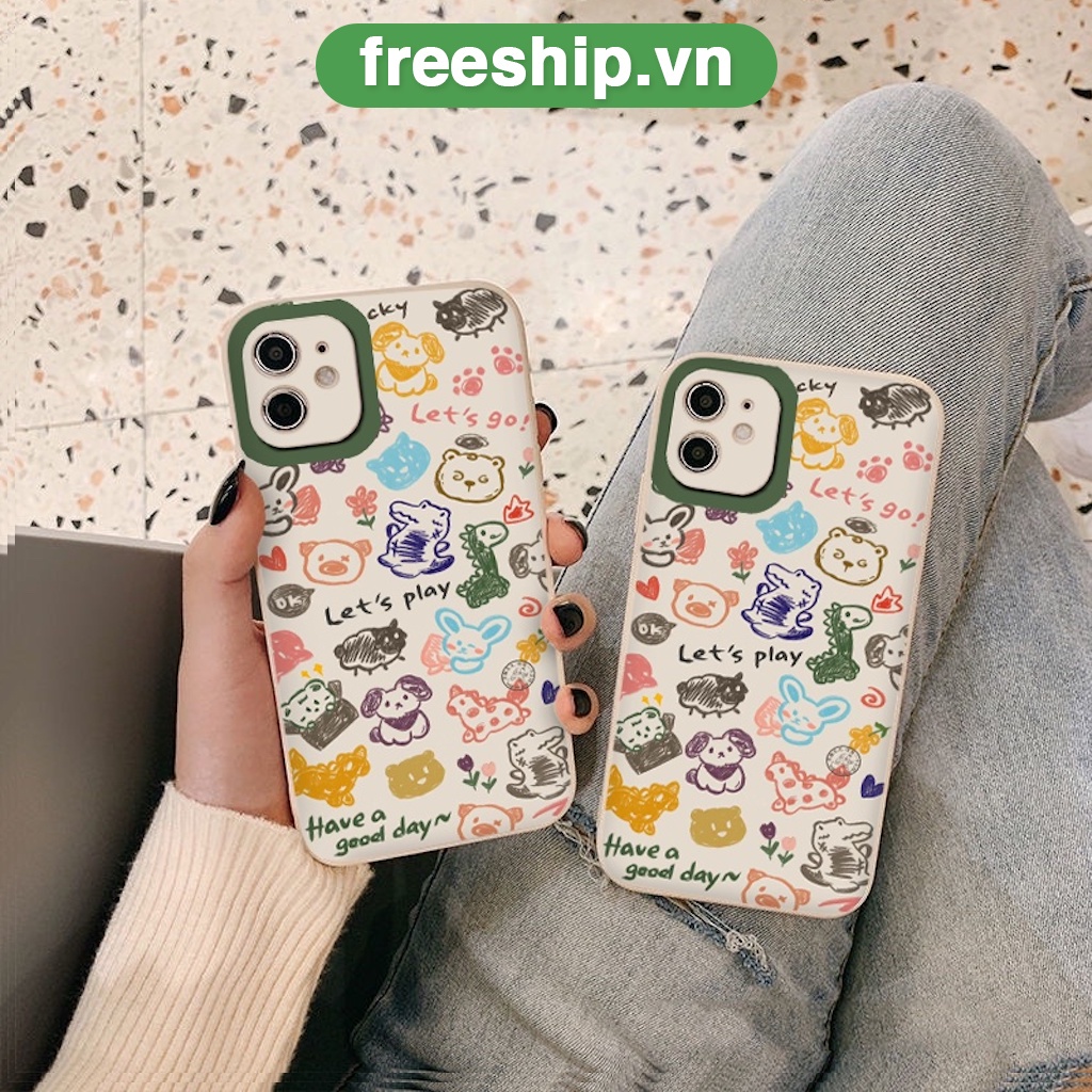 Ốp điện thoại các loài vật dễ thương ốp lưng iphone cạnh vuông 13 12/11/Max XS MAX/6 7 8 Plus
