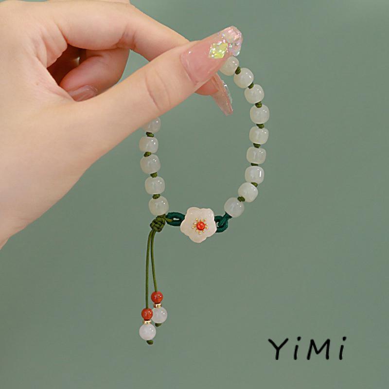 Vòng Đeo Tay Chuỗi Hạt Tròn Phối Hình Hoa Đào Dễ Thương Cho Nữ