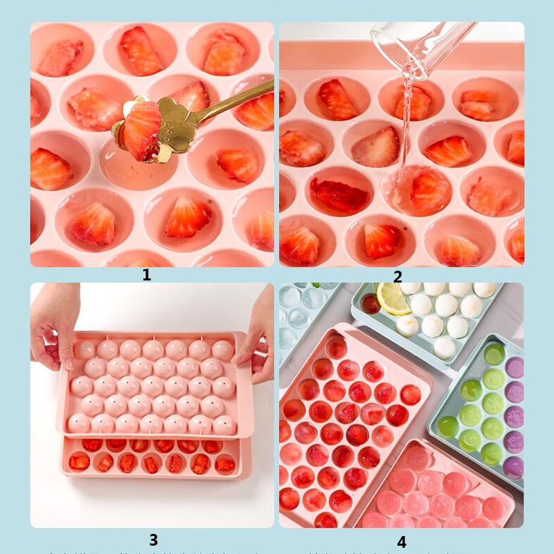 Khuôn Silicone Cấp Thực Phẩm Làm Đá Hình Cầu Nhỏ Có Nắp Đậy
