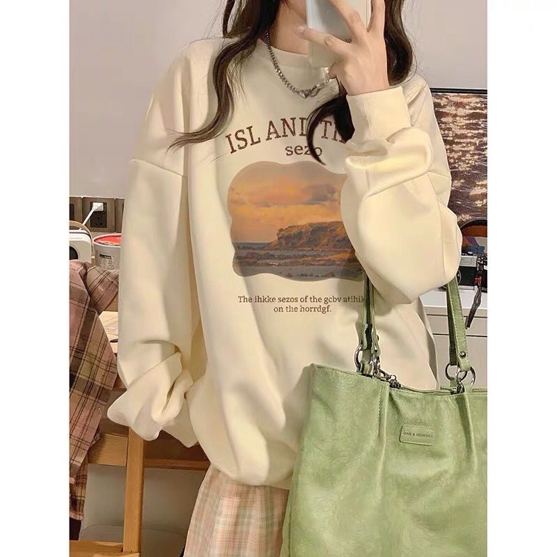Áo sweater SELVZE cổ tròn dáng rộng thời trang cổ điển Mỹ dành cho nữ