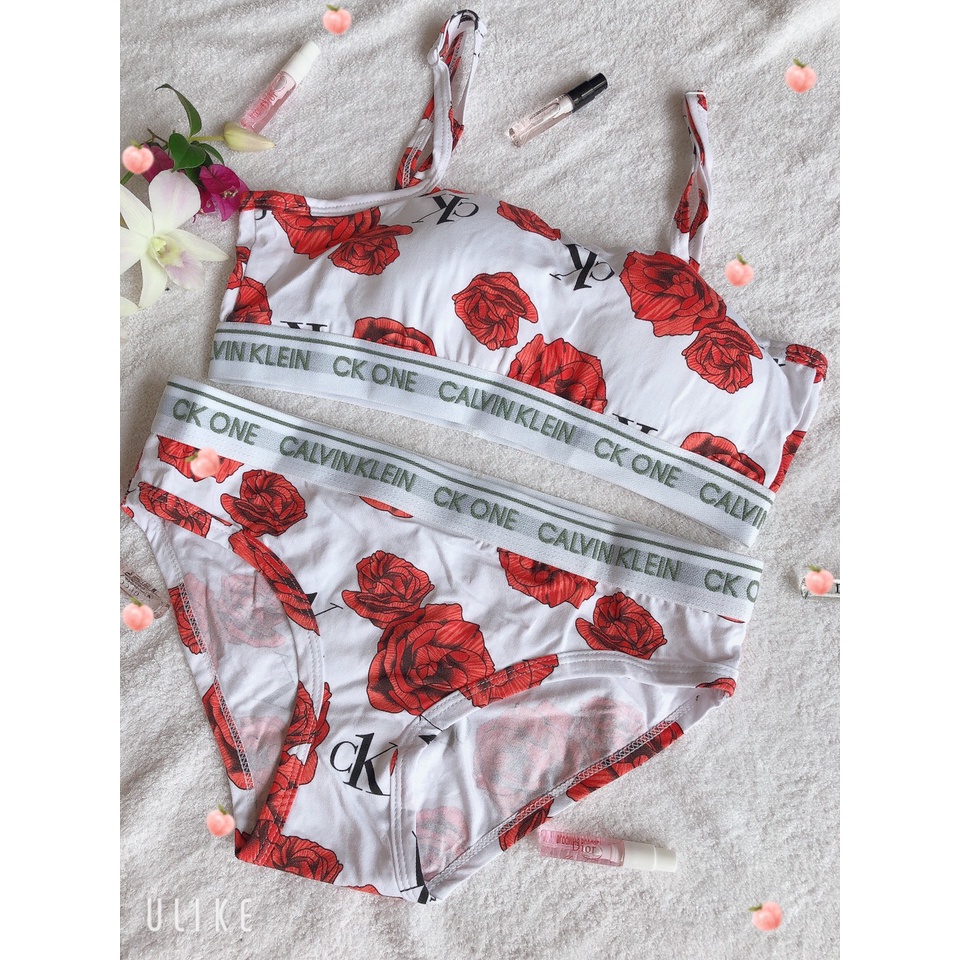 SET ĐỒ LÓT hoa hồng 2 dây chất cotton cao cấp kèm mút đệm phong cách thể thao, gợi cảm