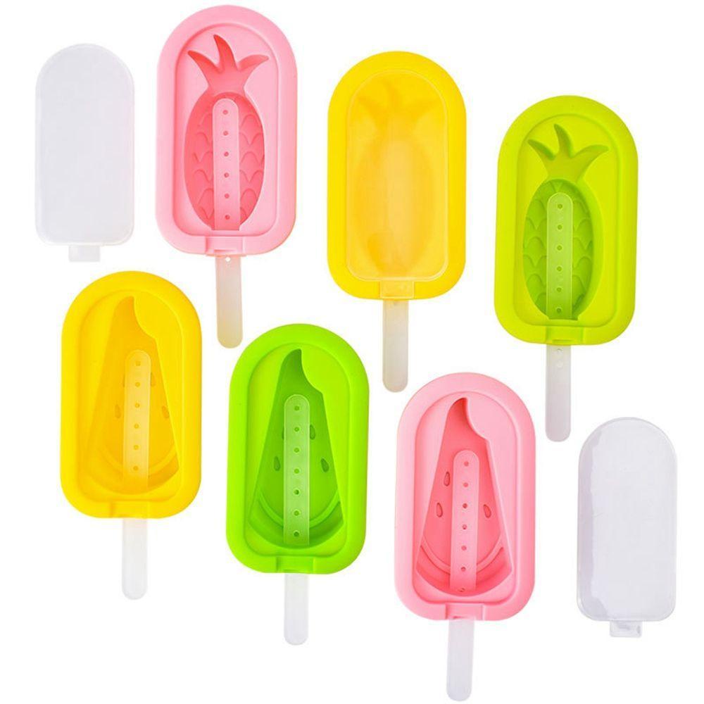 YIYU Khuôn Làm Kem / Món Tráng Miệng Có Nắp Và Que Gắn Hình Quả Dứa Dễ Thương