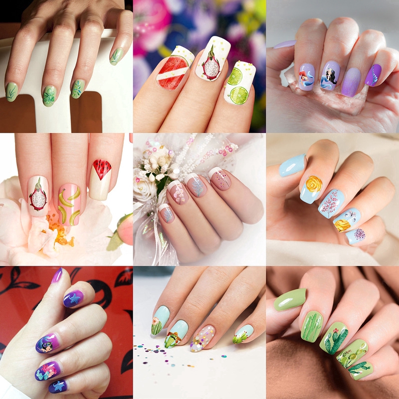 Tấm nhãn dán chuyển nước trang trí móng BeautyBigBang họa tiết trái cây/hoa/xương rồng/tiên cá