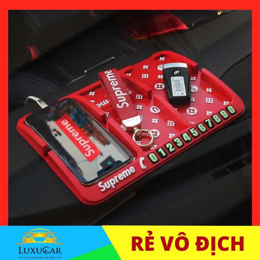 Pad Taplo chống trơn trượt kèm bảng số điện thoại Supreme chất liệu PVC Cao cấp cho xe hơi, ô tô, xế hộp