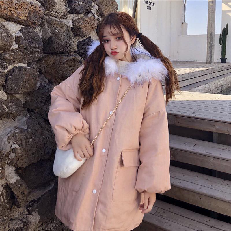 Áo khoác kaki lót lông dày ấm mũ lông trắng đẹp form rộng | BigBuy360 - bigbuy360.vn