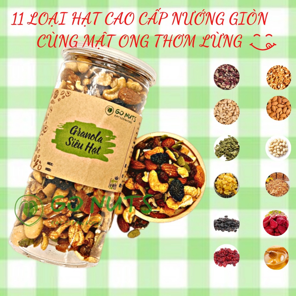 Granola Siêu hạt 500g GO NUTS không yến mạch có macca Ngũ cốc dinh dưỡng hỗ trợ giảm cân ăn kiêng không đường thuần chay