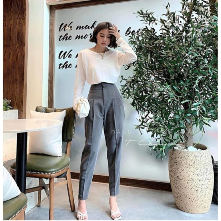 [FORM CỰC ĐẸP] Quần Baggy Cạp Liền Hai Cúc Lên Form Cực Chuẩn