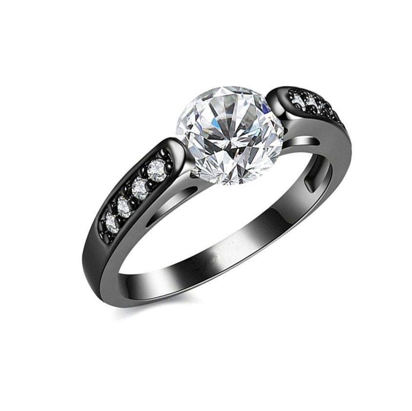 2020 hot sale black gold inlaid white zirconium simple fashion ring