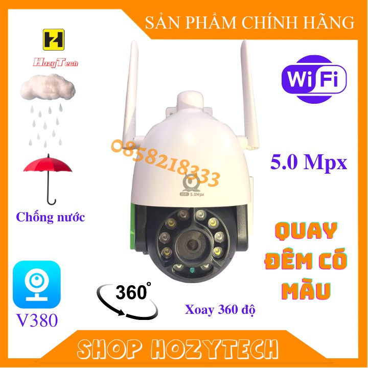 Camera wifi ngoài trời chống nước V380 PRO 5.0 mpx C15 HD xoay 360 quay đêm có màu, 2K 2560 x 1920p