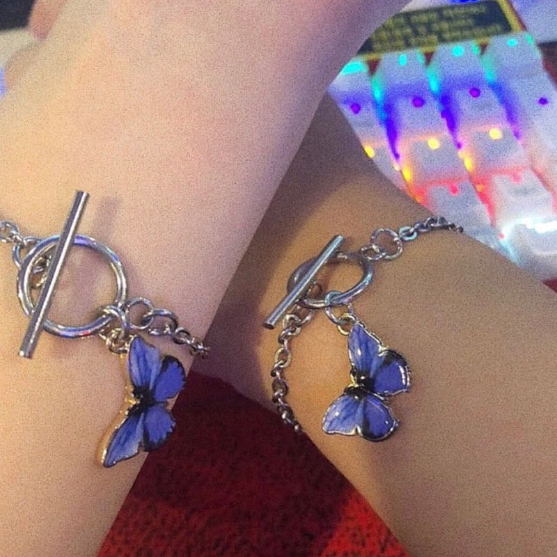 Vòng Tay Thép Titan Mặt Hình Bướm Phong Cách Retro Hàn Quốc