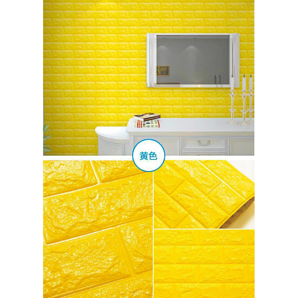 Xốp dán tường màu vàng giả gạch 3D loại dày 5mm