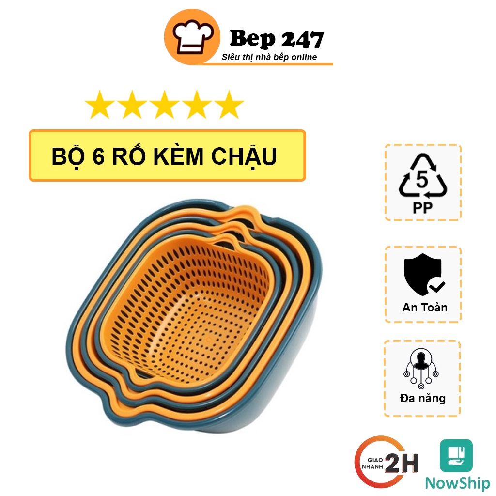 Bộ Rổ 6 Món Kèm Chậu Chất Liệu Nhựa Cao Cấp, Đựng Đồ Đa Năng Nội Địa Trung Xuất Nhật