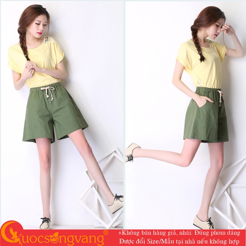 Quần short nữ lưng cao lanh pha bông pha bông quần short big size nữ GLQ114 Cuocsongvang