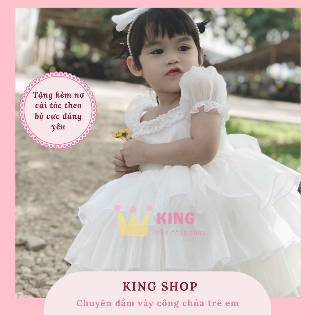 Váy Công Chúa Chích Bông, Đầm nhiều tầng Tùng phồng cho Bé Gái Màu Trắng xinh