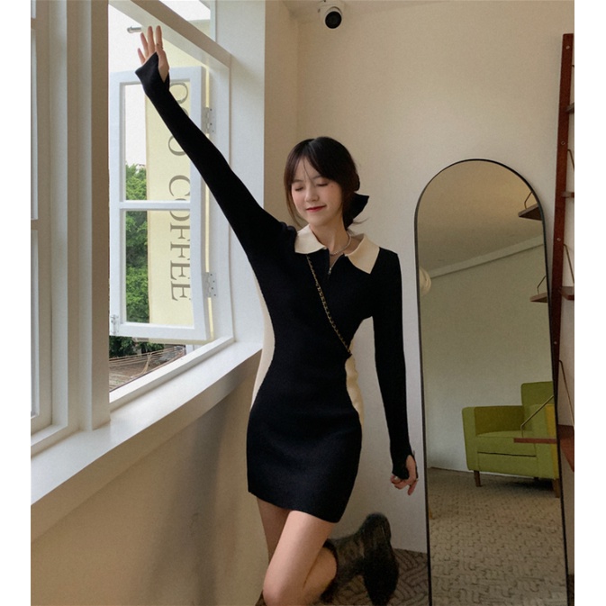 Váy đầm POLO body dài tay,Đầm Váy  Body  Nữ Ngắn HOT TREND Yohamy_officialstore