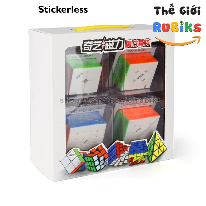 Hộp Combo 4 Rubik QiYi MS Cube 2x2, 3x3, 4x4, 5x5 Có Nam Châm Cao Cấp