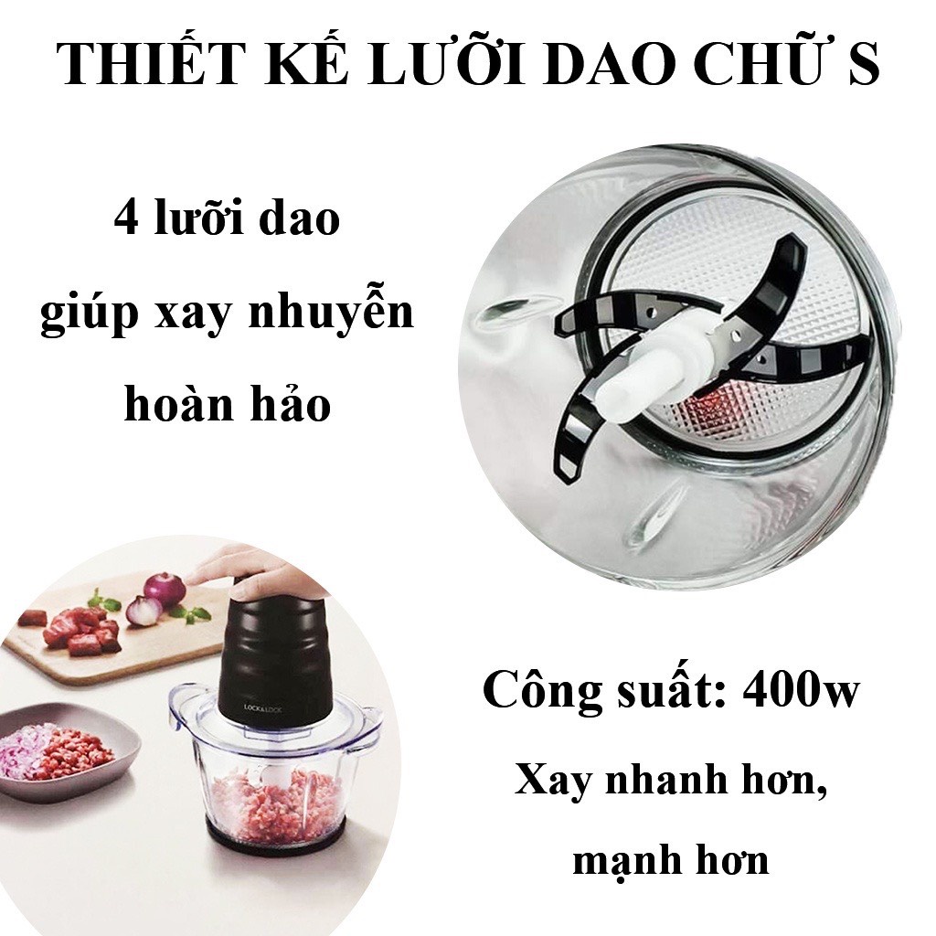 [Mã ELHADEV giảm 4% đơn 300K] Máy xay thịt Lock&amp;Lock cối inox, cối thủy tinh 1L 2L 2,4L chính hãng bảo hành 12 tháng