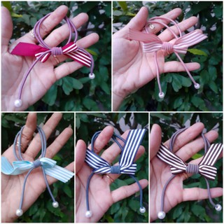 Dây cột tóc nơ ruy băng sọc trắng dễ thương (Ảnh thật)