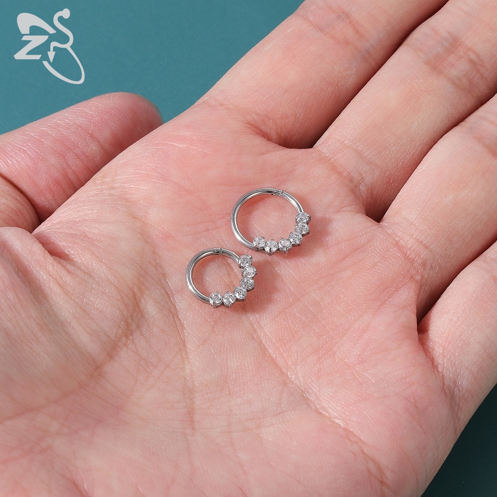 Khuyên xỏ mũi đính đá zircon sang trọng bằng thép không gỉ 16g kích thước 6 / 8 / 10mm