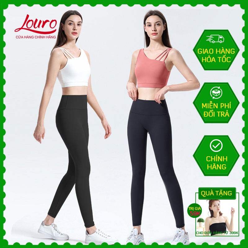 Set đồ tập yoga cho nữ Louro SE89, áo bra thể thao đan dây, quần lưng cao, kèm mút nâng ngực