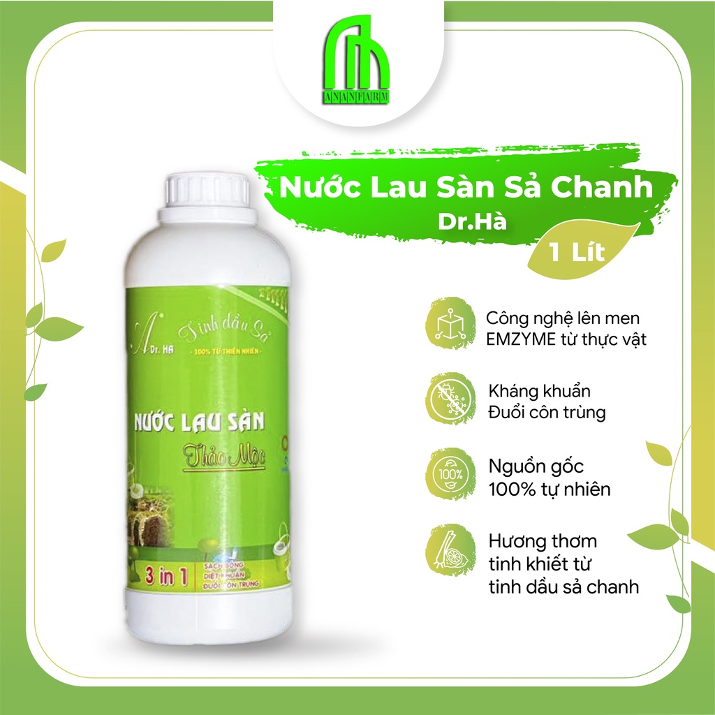 Nước lau sàn thảo mộc hữu cơ DR.HÀ, Bình lau sàn hữu cơ Hương Sả Chanh - 1L