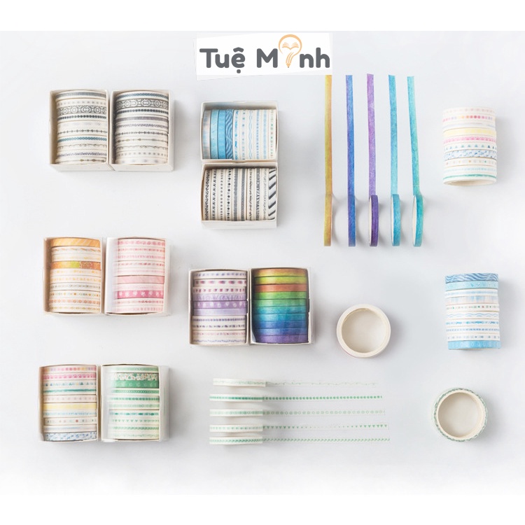 Set 10 cuộn washi tape dễ thương dán sổ tay, bullet journal nhiều mẫu WA06