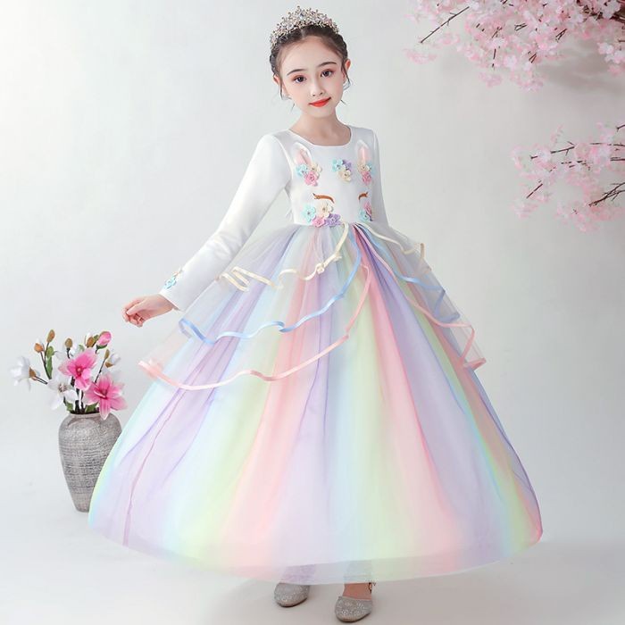 Đầm Dài Dự Tiệc Hình Kỳ Lân Đáng Yêu Cho Bé Gái 4-9 Tuổi