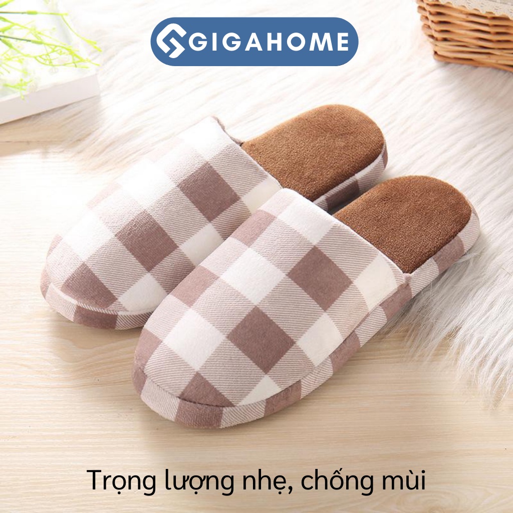 Dép Bông Bít Mũi Nam Nữ Đi Trong Nhà GIGAHOME Sọc Caro, Giữ Ấm Đôi Chân 8478