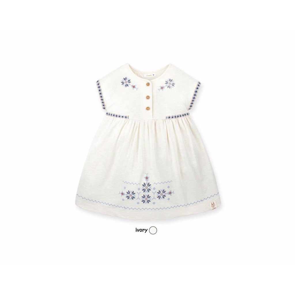 Váy cotton Pimpollo cúc ngực phối nẹp thổ cẩm. HA0495 (2 màu)