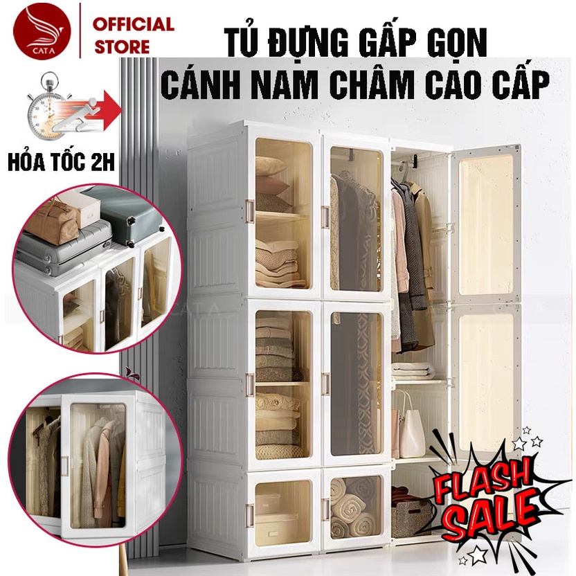 Tủ quần áo nhựa gấp gọn trong suốt MAYI BOX - Tủ đựng đồ gấp gọn tiện lợi nhựa cứng, cánh tủ nam châm đóng tự động