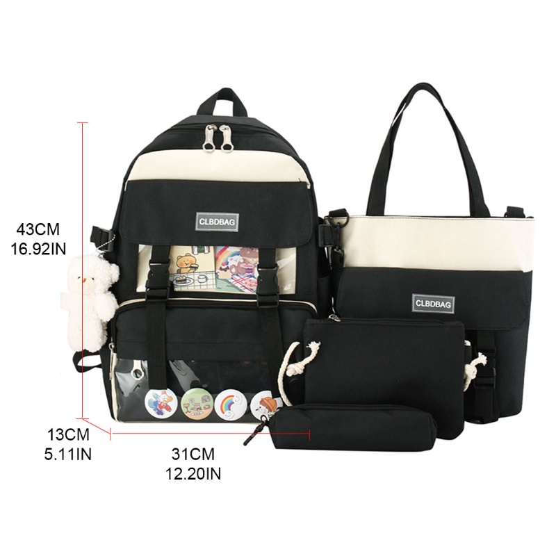 Set 4 Ba Lô Túi Ví Canvas Họa Tiết Dễ Thương Cho Nữ